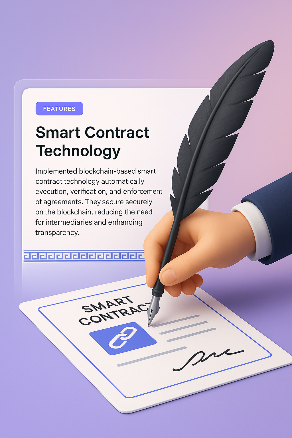 Hand Signing a Smart Contract with Feather Pen