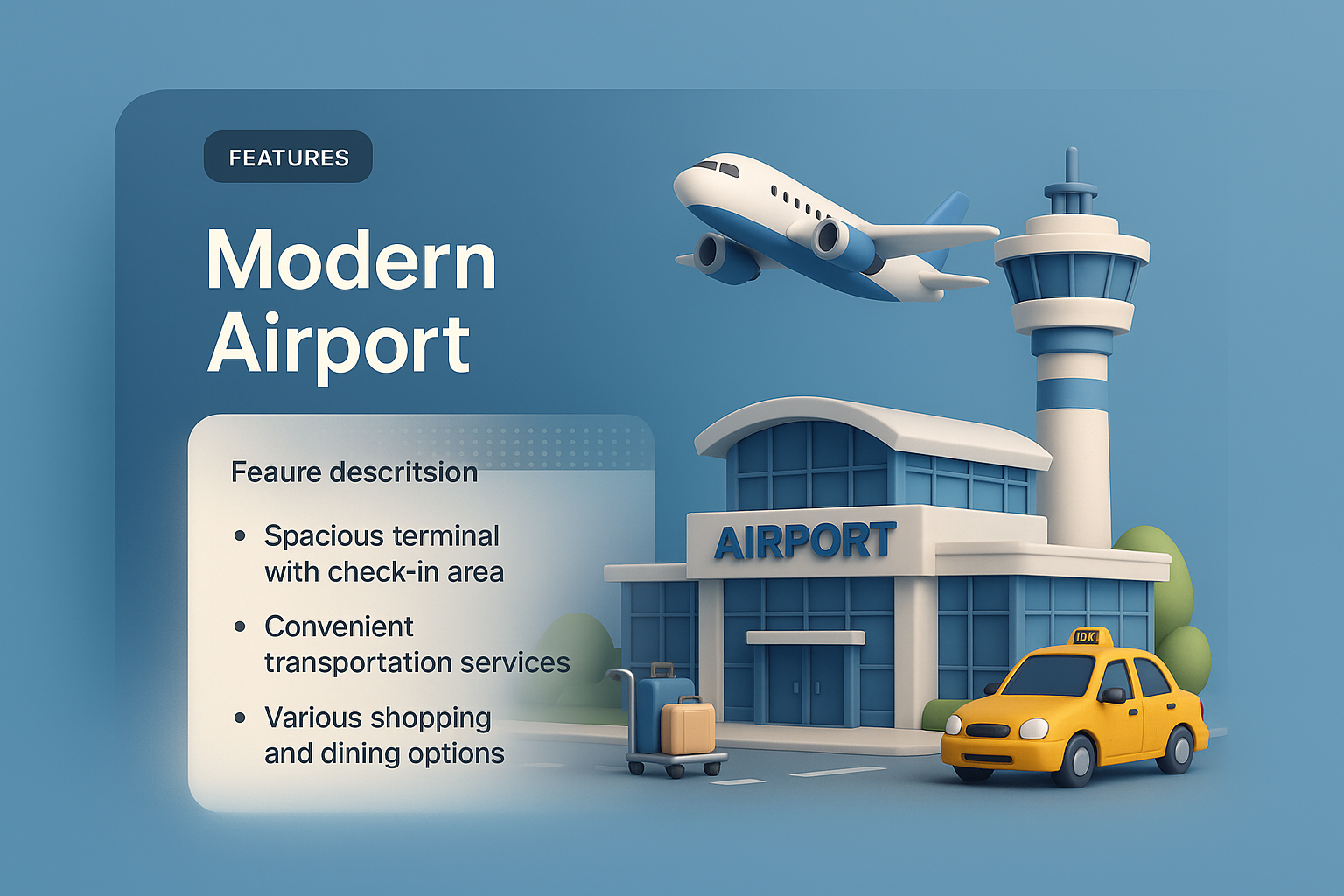 3D Visualization of a Modern Airport with Features Description