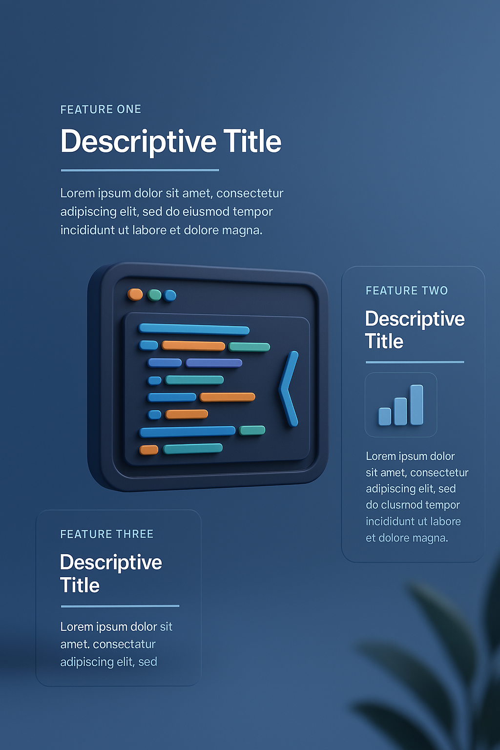3D Computer Code Illustration with Feature Blocks