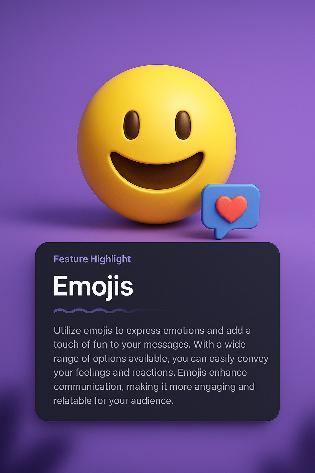 3D Illustration of Emoji Web Design with Feature Highlight