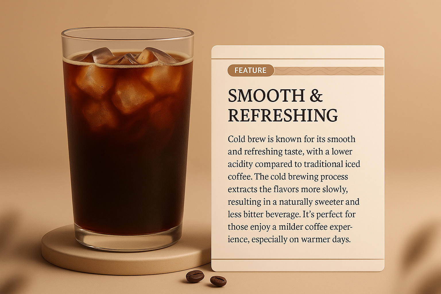 3D Illustration of Cold Brew Coffee with Feature Block