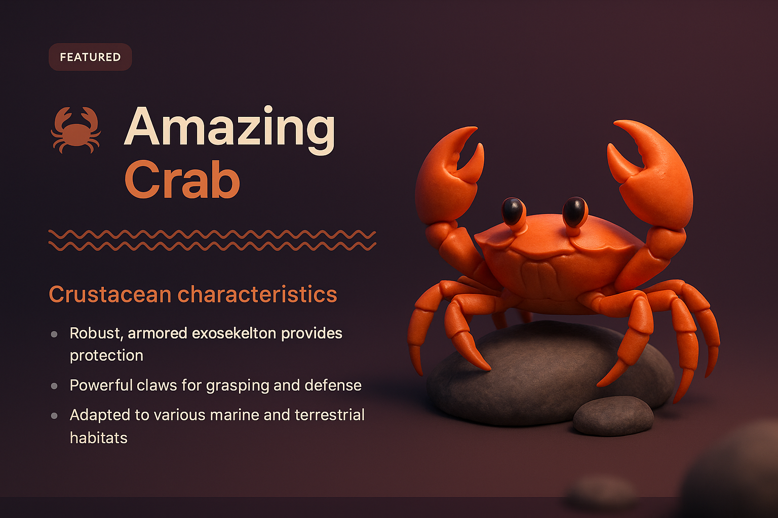 3D Illustration of an Amazing Crab with Features Highlighted