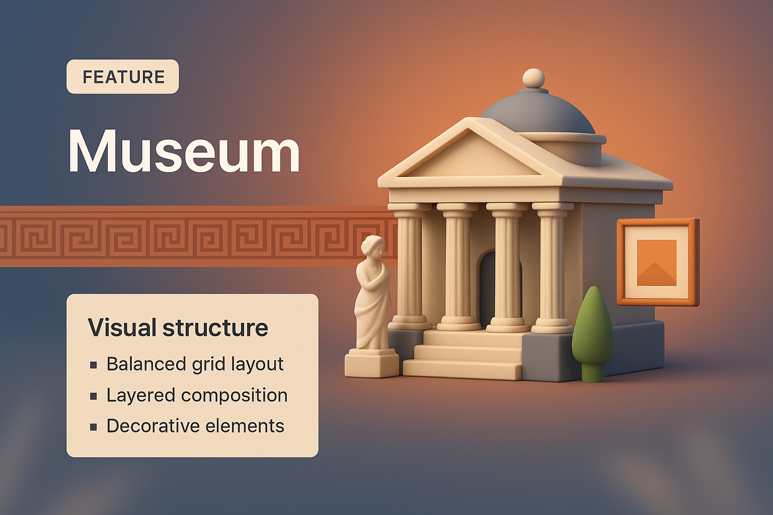 3D Illustration of a Museum with Integrated Features