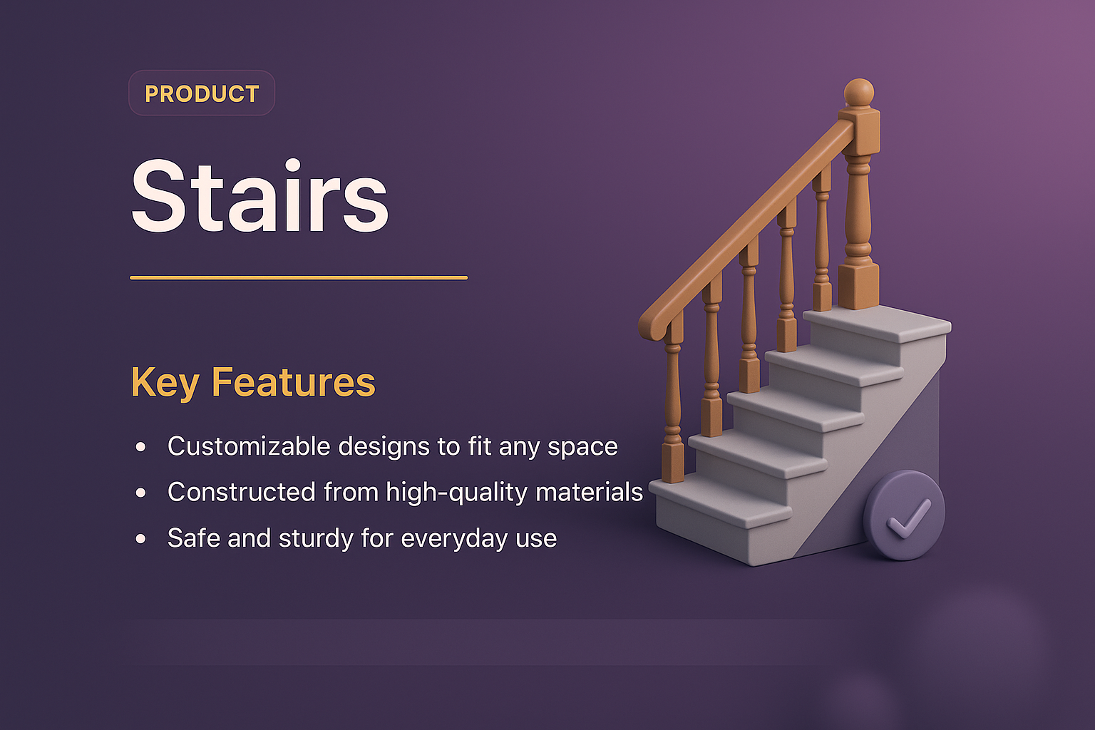 3D Staircase Design with Key Features Highlighted