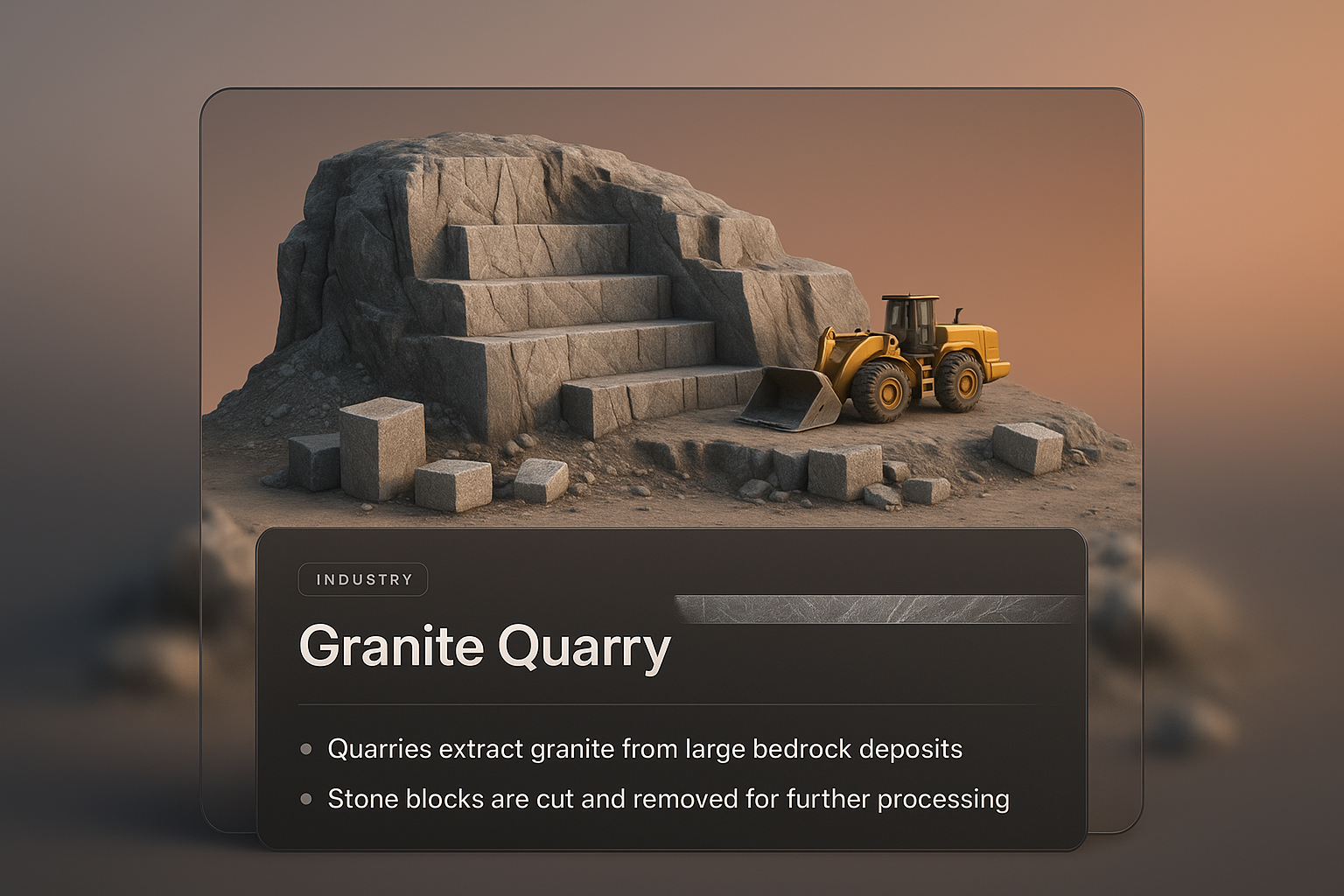 3D Illustration of a Granite Quarry with Informative Overlay