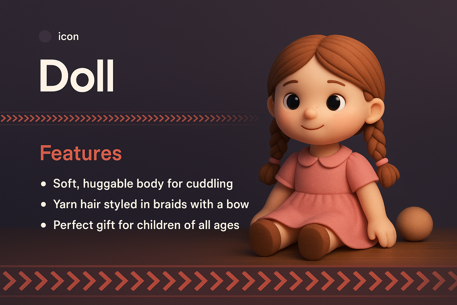 3D Illustration of a Cute Doll with Feature Highlights