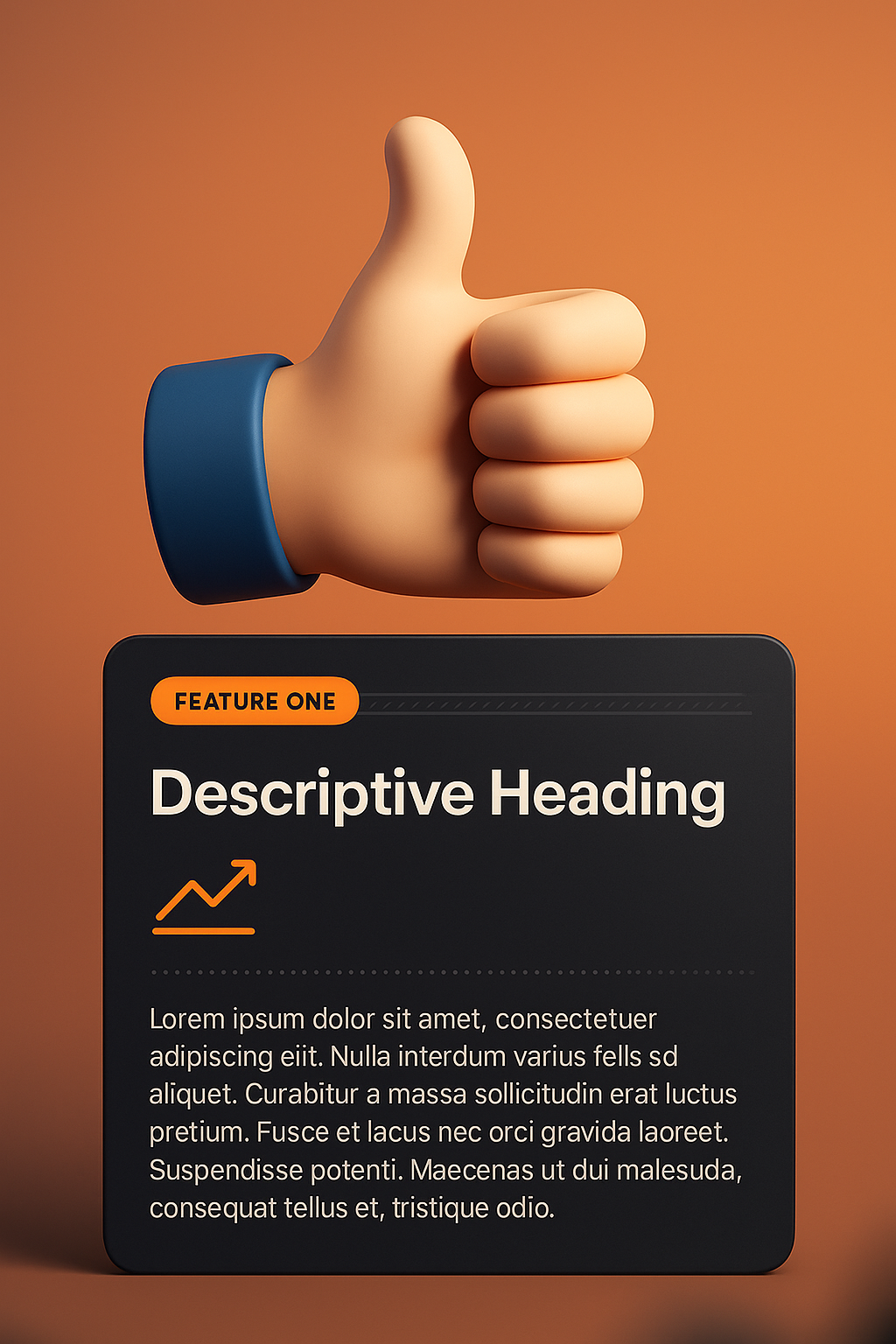 3D Design Featuring a Thumbs-Up Gesture with Text Block