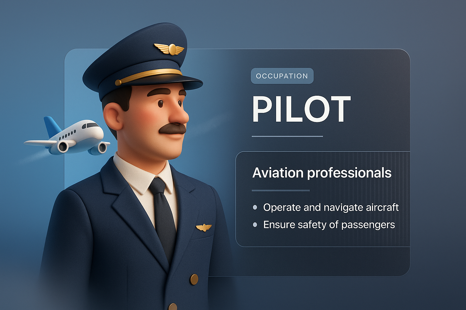 3D Illustration of a Pilot in Uniform with Aviation Theme