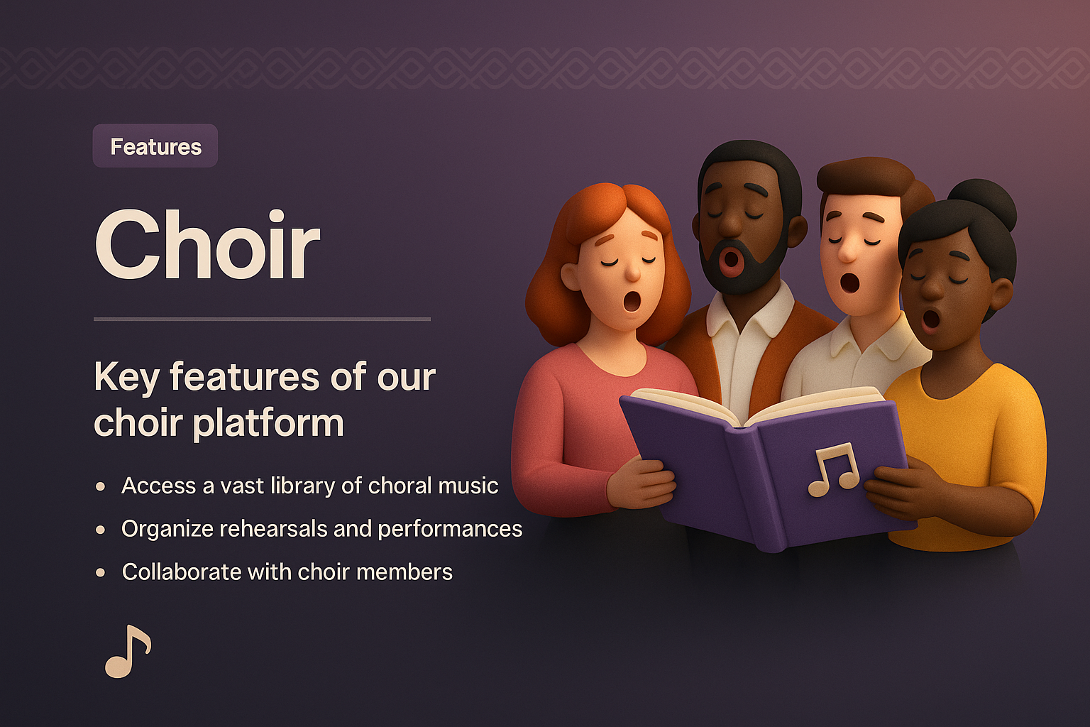 Explore Key Features of Our Choir Platform with Engaging 3D Illustration