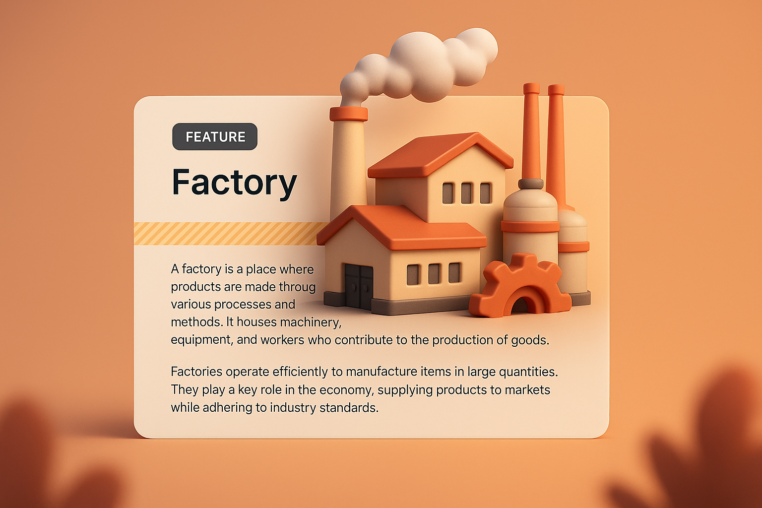 3D Illustration of a Factory with Feature Description Block