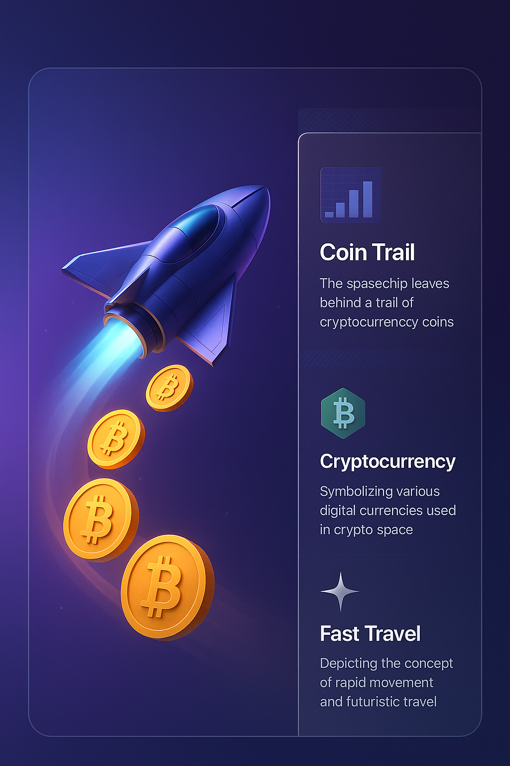 Spaceship Leaving a Cryptocurrency Trail in 3D Illustration