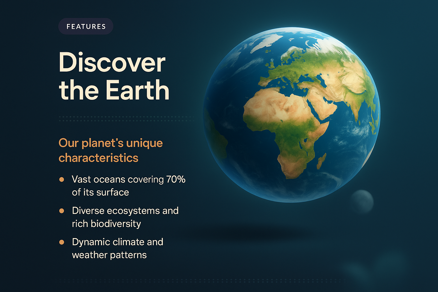 Landing Page Design Featuring Earth and Its Unique Characteristics