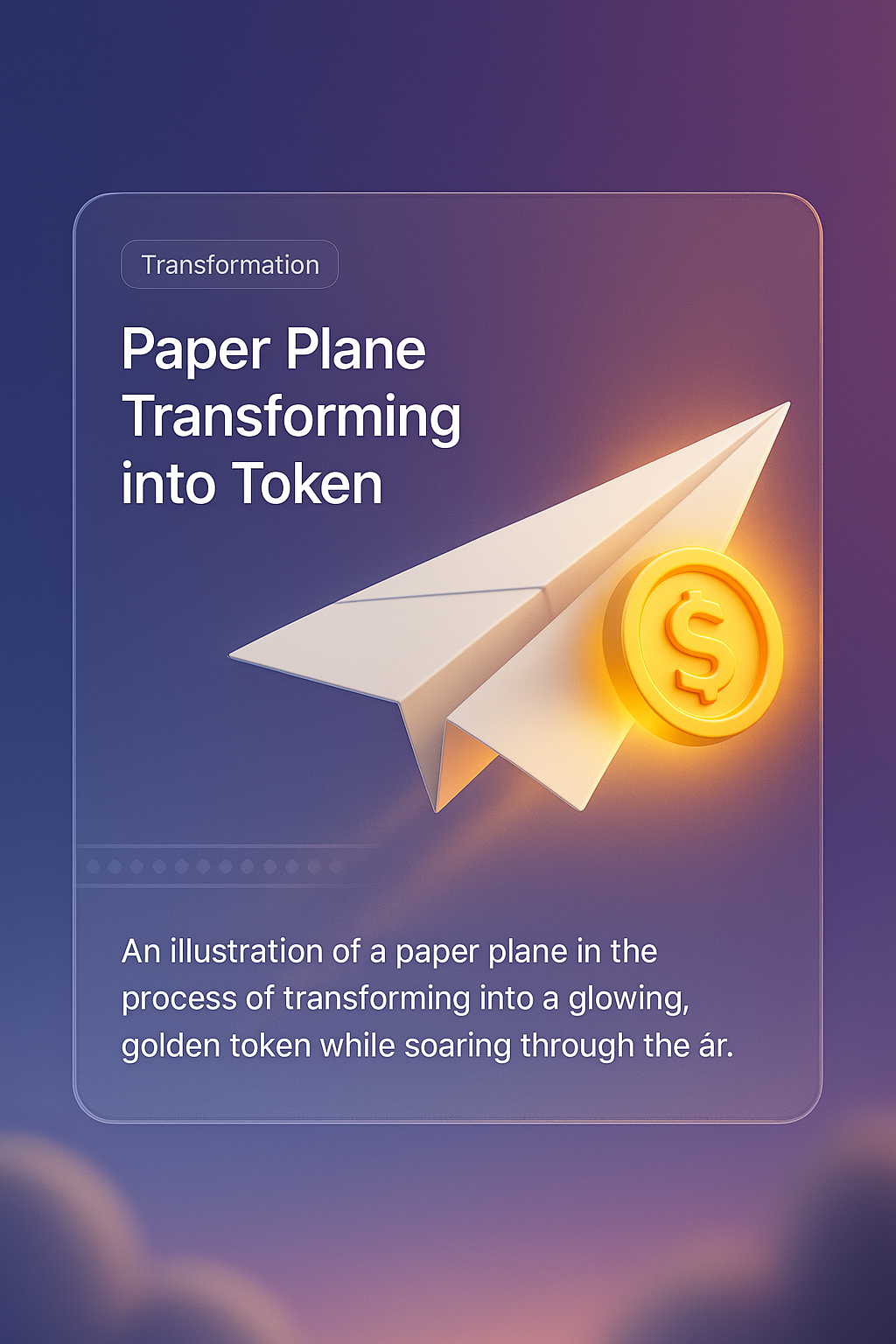Paper Plane Transforming into a Glowing Token in Mid-Air