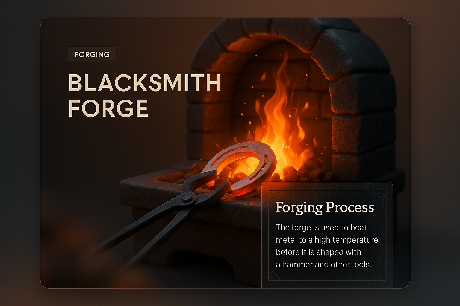 3D Blacksmith Forge Illustration with Text Blocks