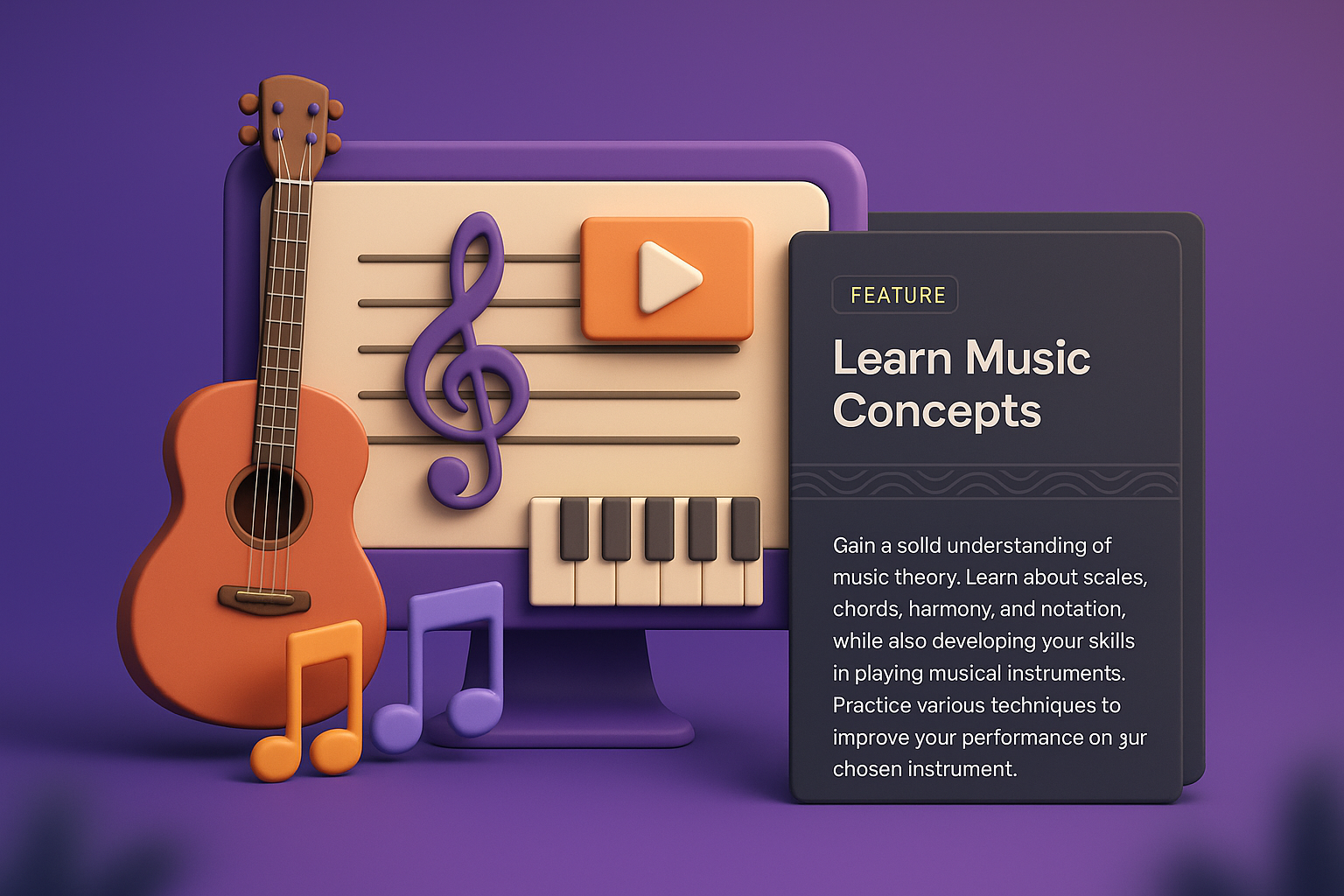 3D Music Education Illustration with Interactive Elements
