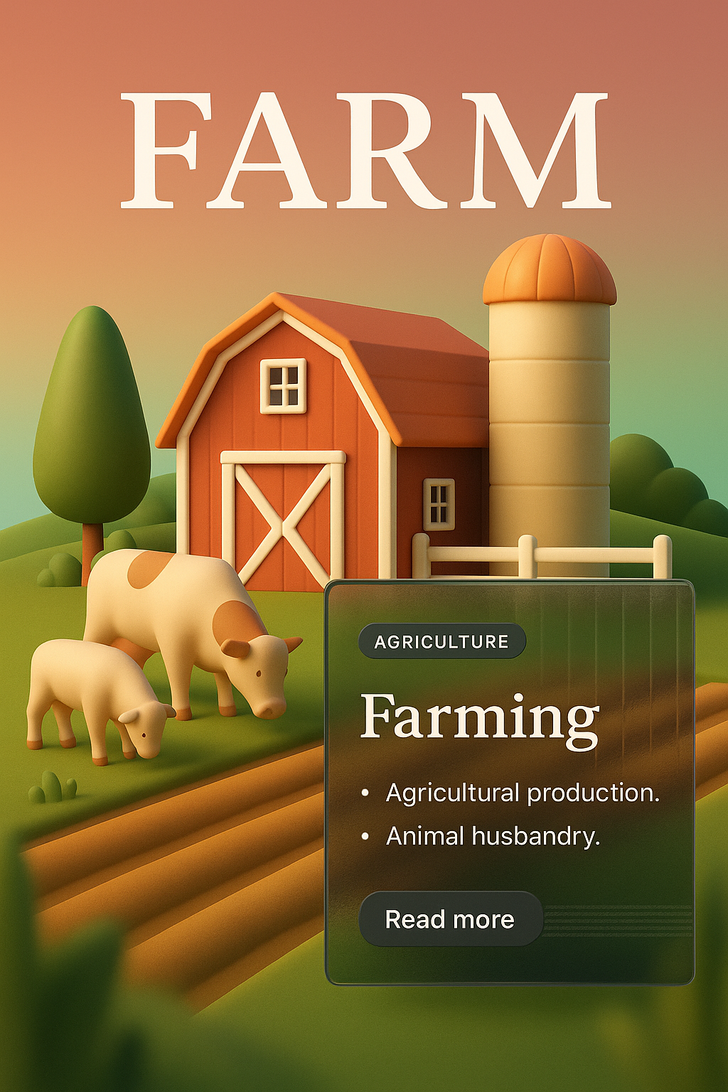 3D Farm Illustration with Integrated Design Elements