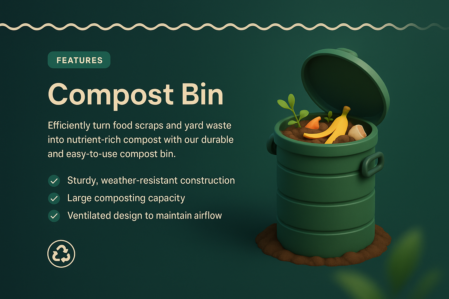 Stylish 3D Compost Bin Illustration with Features