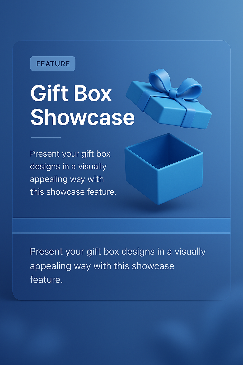 3D Blue Gift Box Showcase with Layered Design Elements