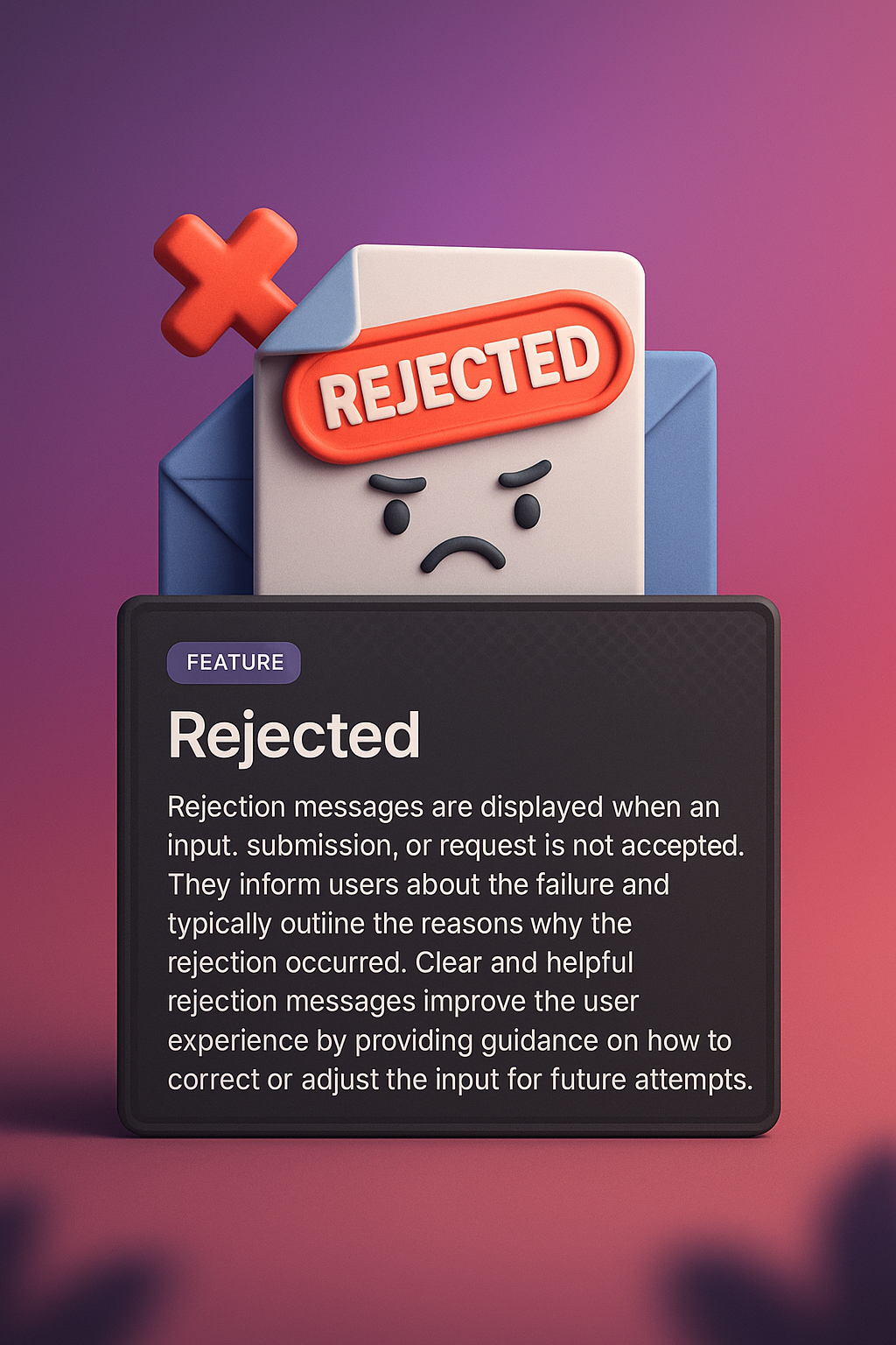 3D Illustration of Rejection Message for Web Design