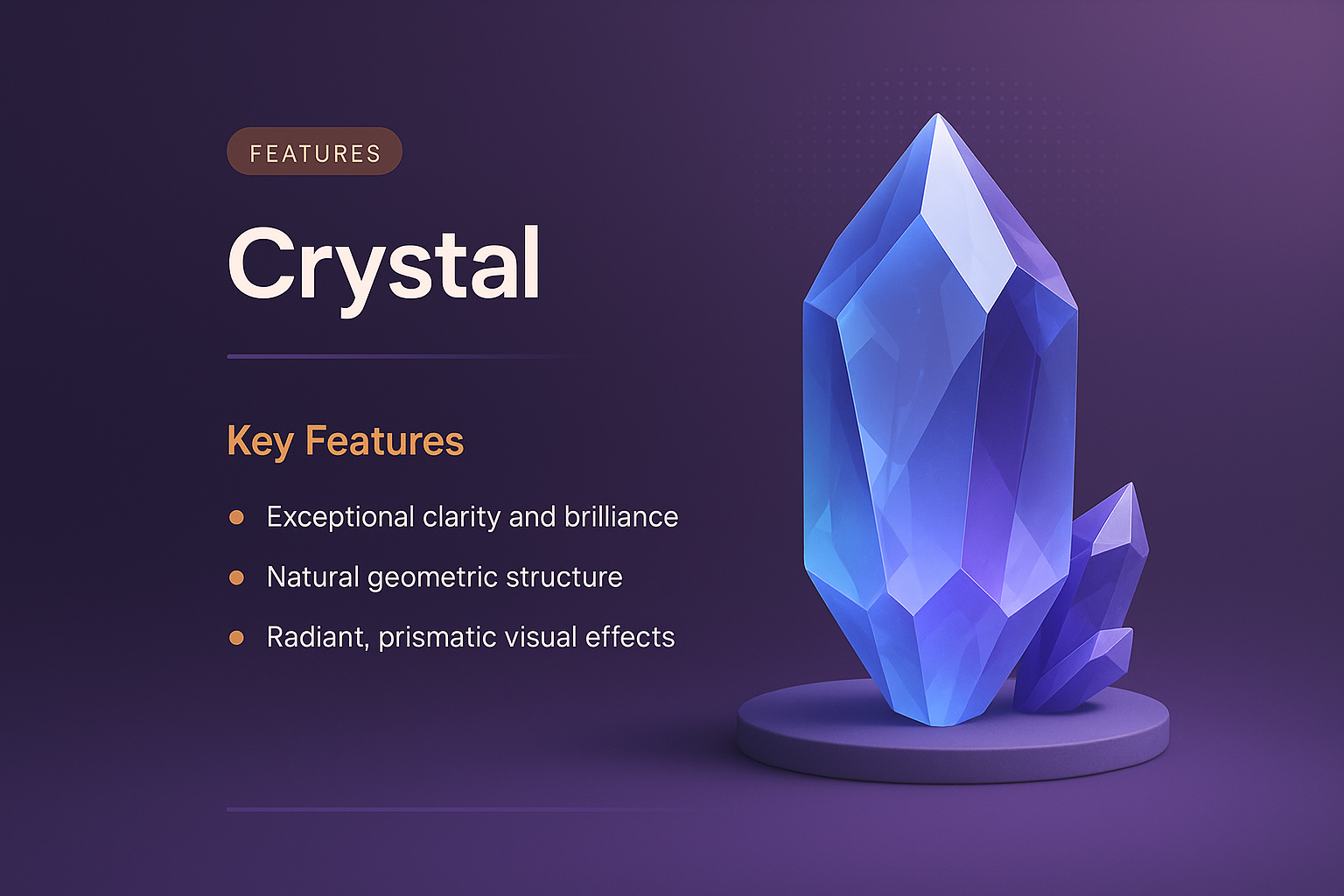 3D Crystal Landing Page Design with Key Features