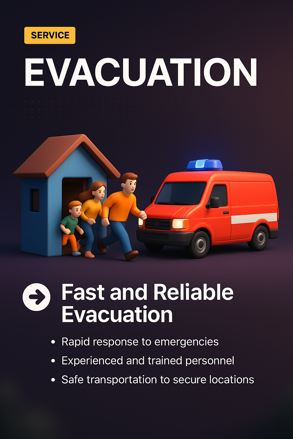 3D Illustration of Evacuation Services for Emergencies