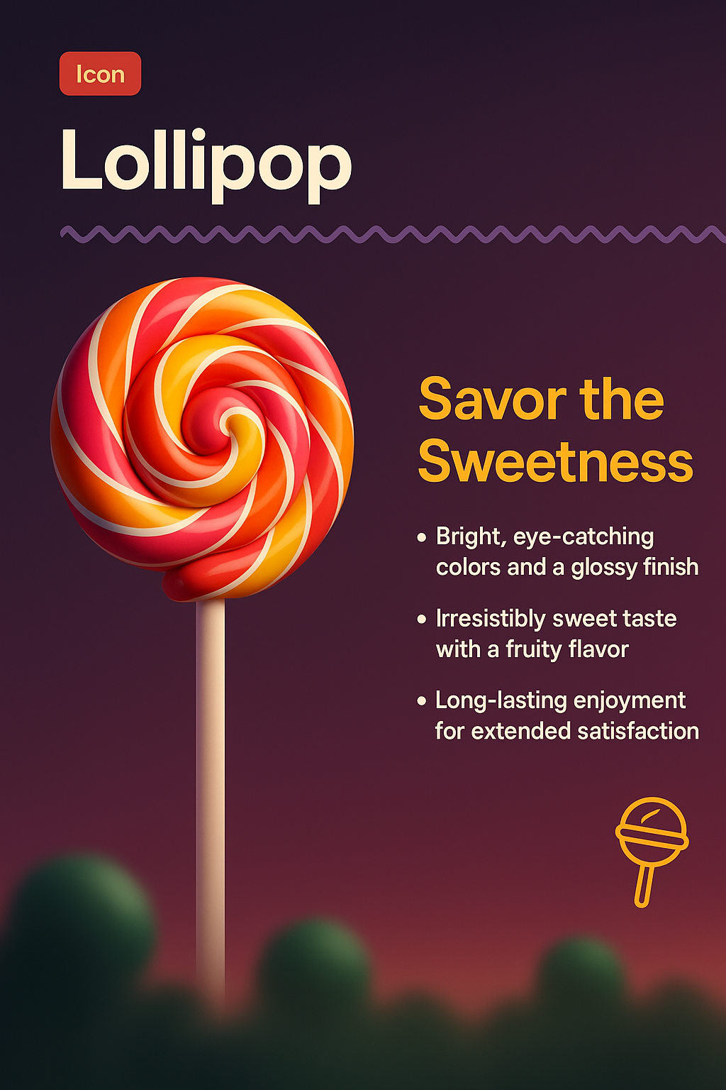 3D Lollipop Illustration with Features Description