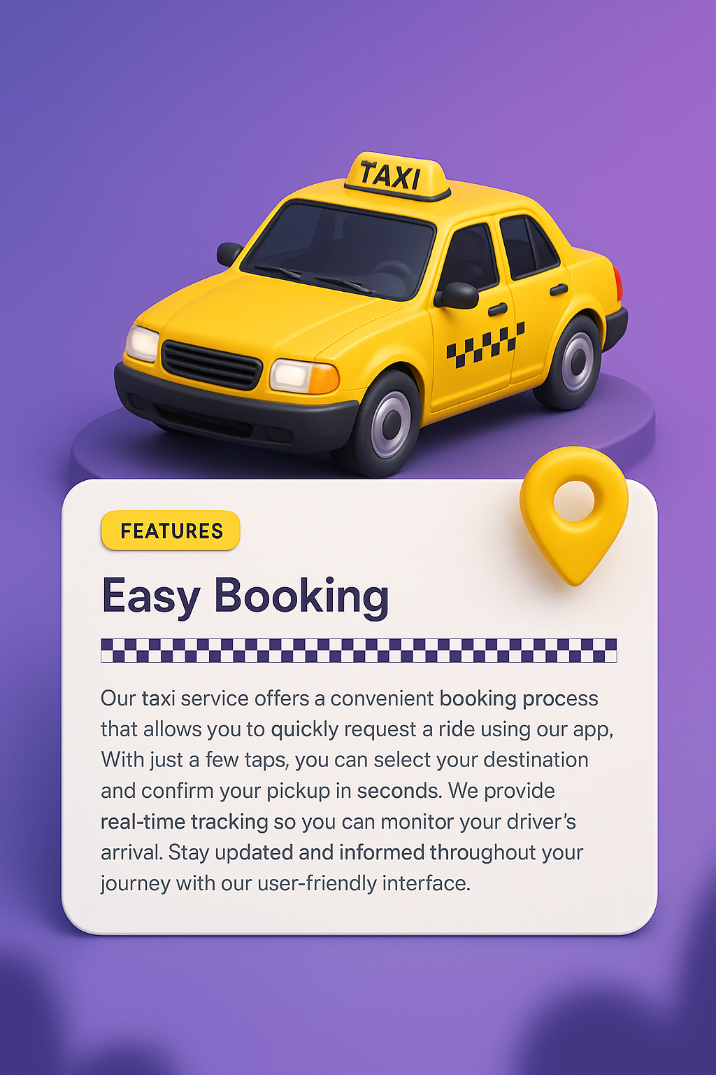 3D Taxi Design with Features Block for Web Page