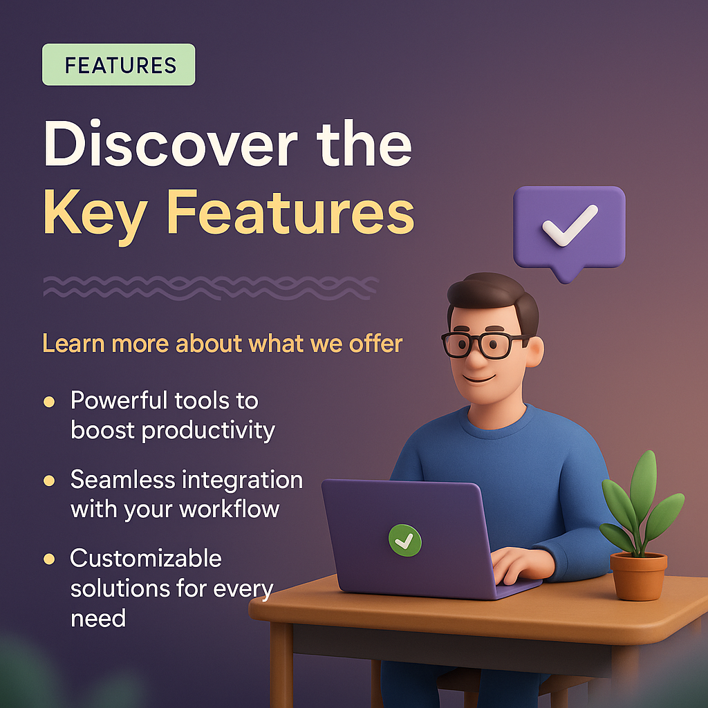 Modern Landing Page Design with 3D Illustration and Key Features
