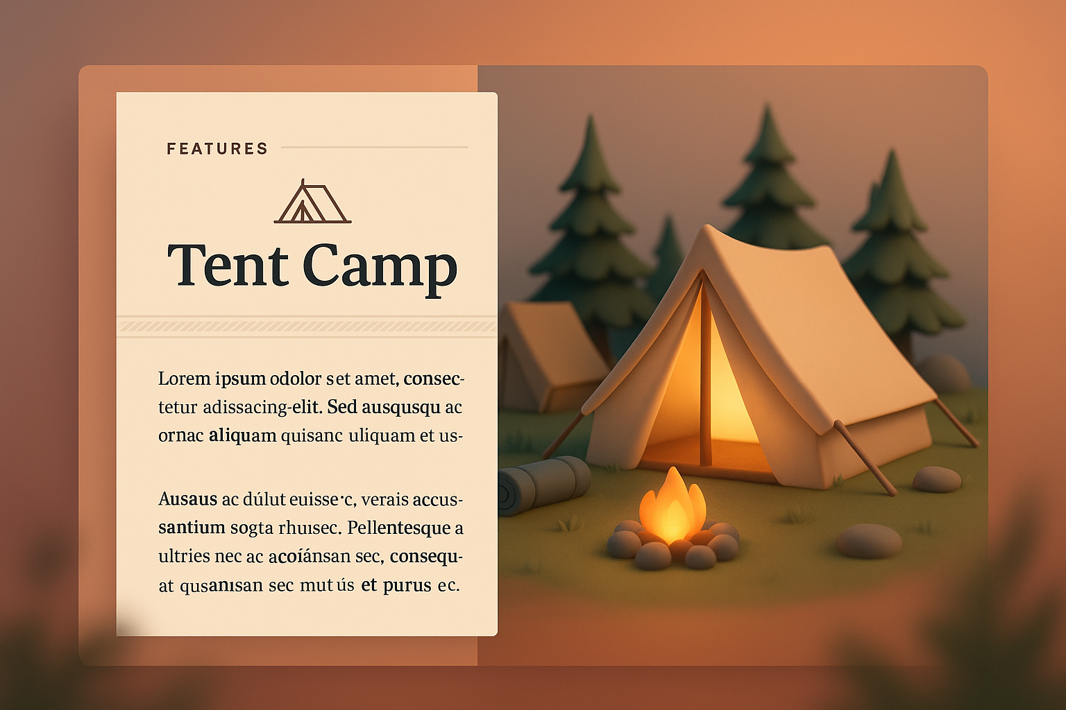 Cozy Tent Camp Illustration with Features Block