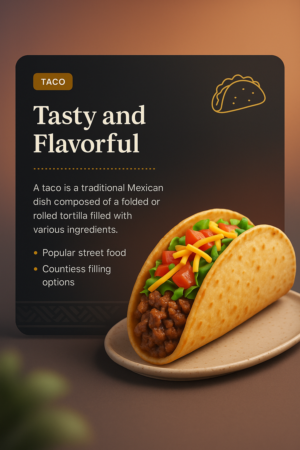 3D Taco Illustration with Stylish Design Elements