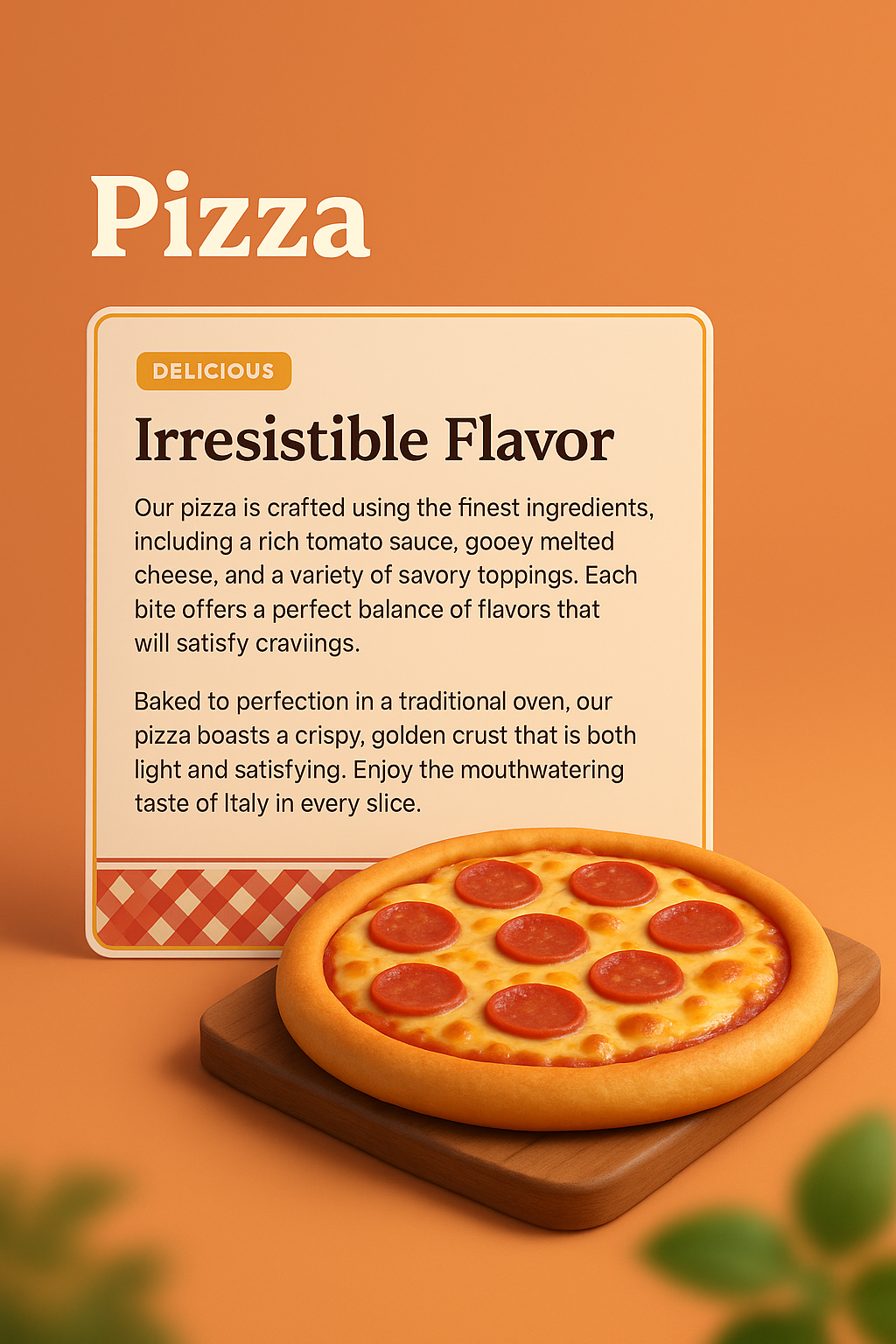 3D Pizza Design with Irresistible Flavor Description