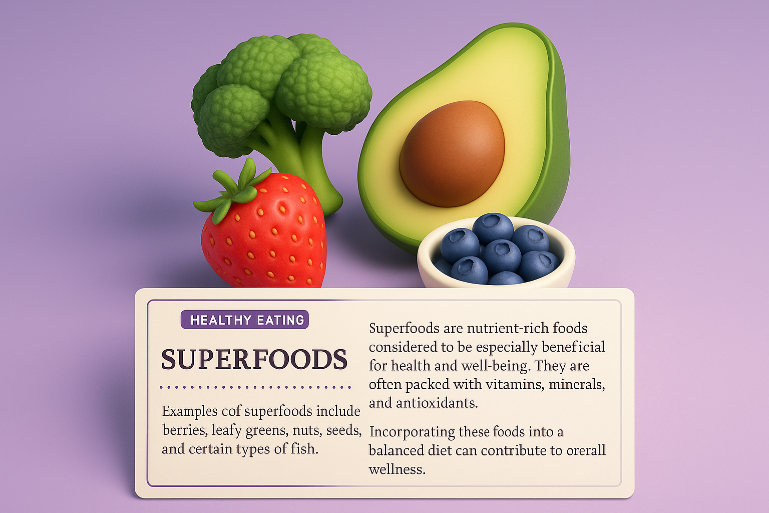 3D Illustration of Superfoods with Nutritional Benefits