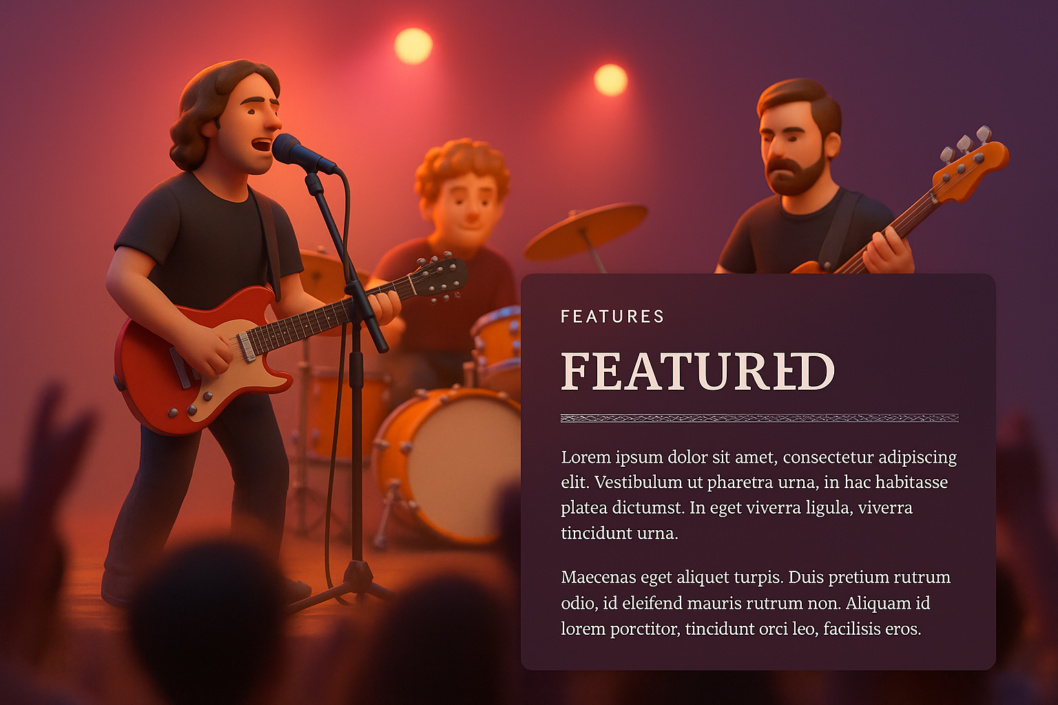 Dynamic Band Performance at Concert with 3D Illustration