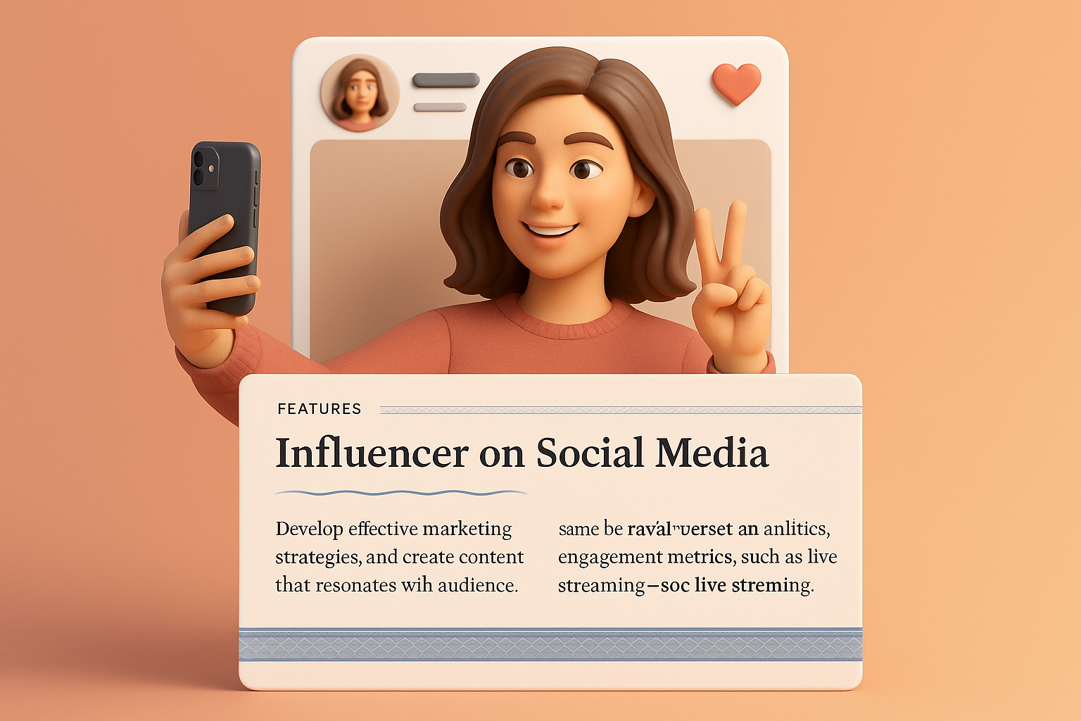 3D Illustration of Influencer on Social Media for Web Design
