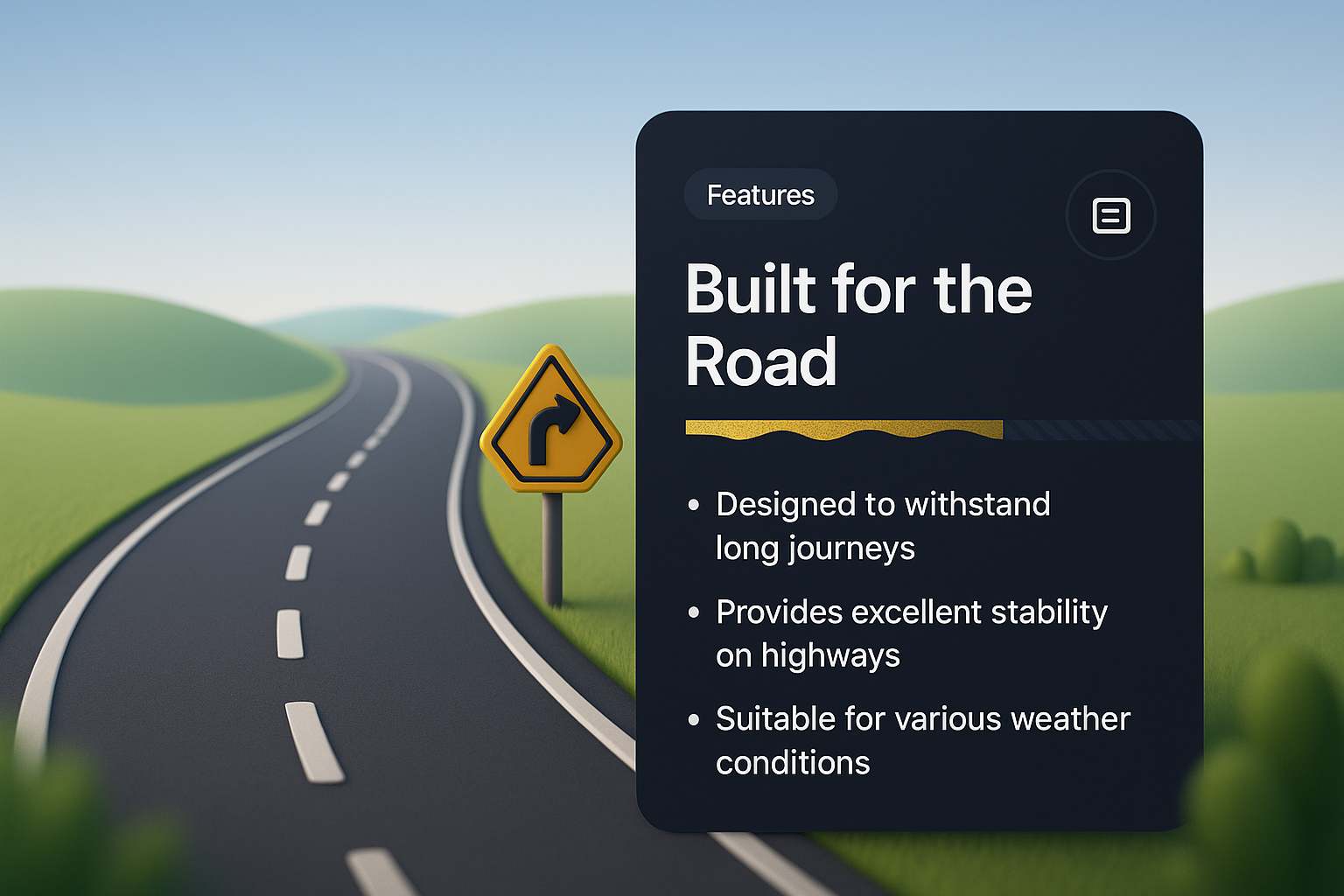 3D Web Design Illustration Featuring Road and Features Block