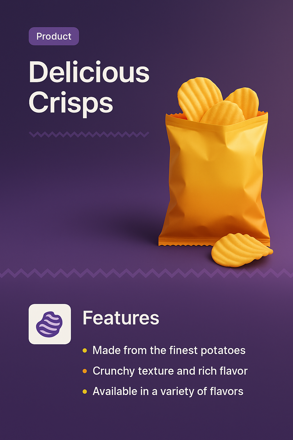 Landing Page Design for Delicious Crisps with Features Overview
