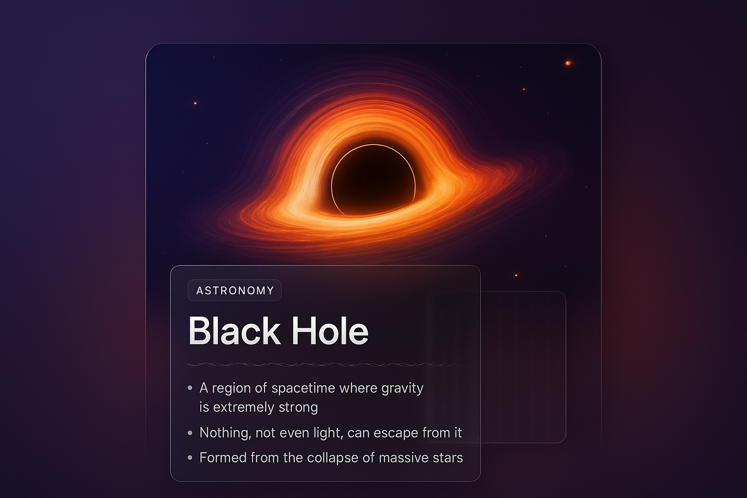 3D Black Hole Illustration with Informative Blocks