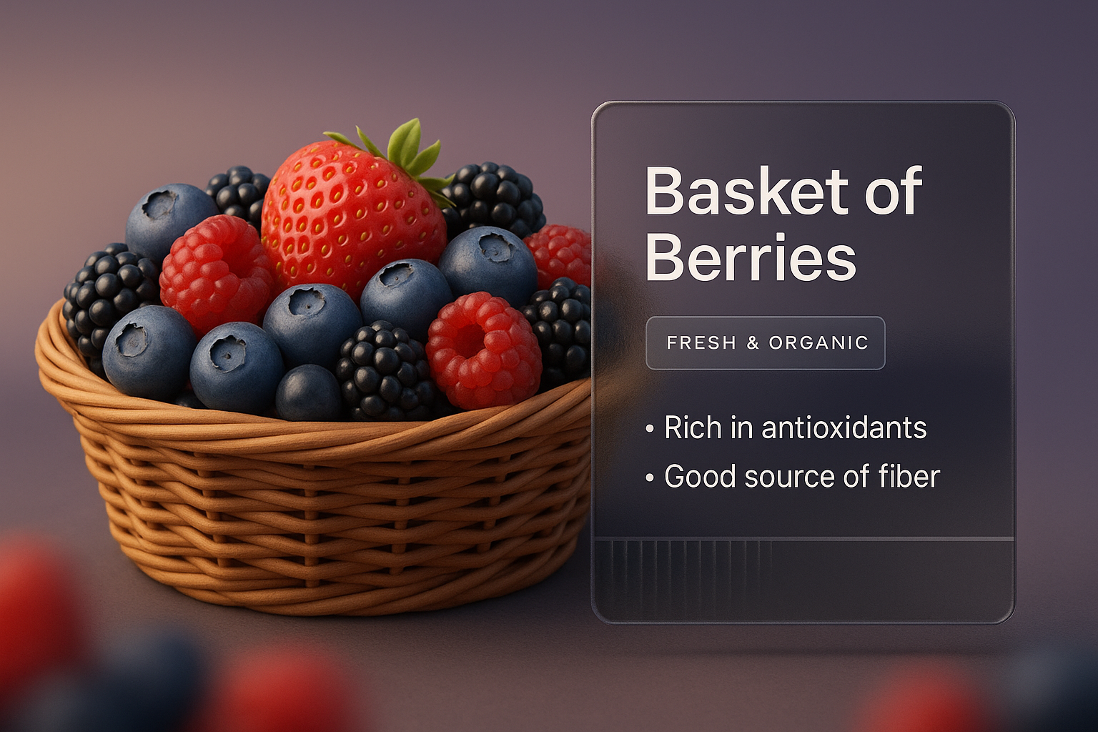 3D Illustration of a Basket Filled with Fresh Berries
