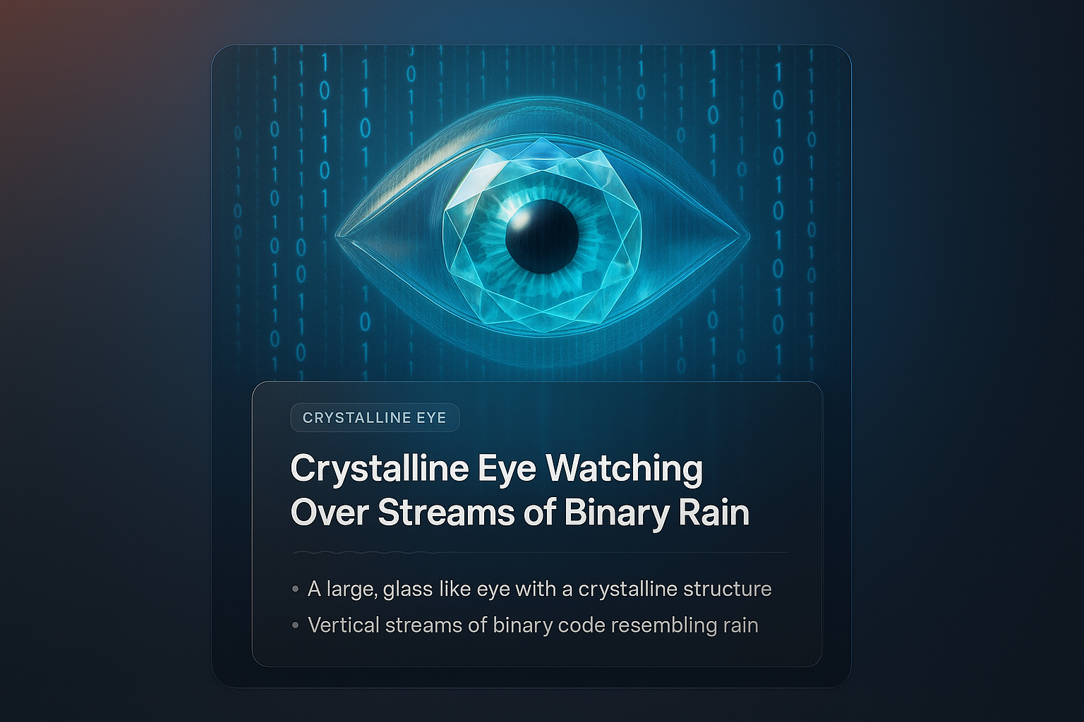 Crystalline Eye Over Streams of Binary Rain - A 3D Illustration