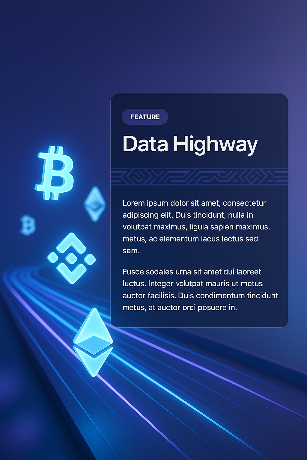 Glowing Crypto Symbols on a Data Highway Illustration