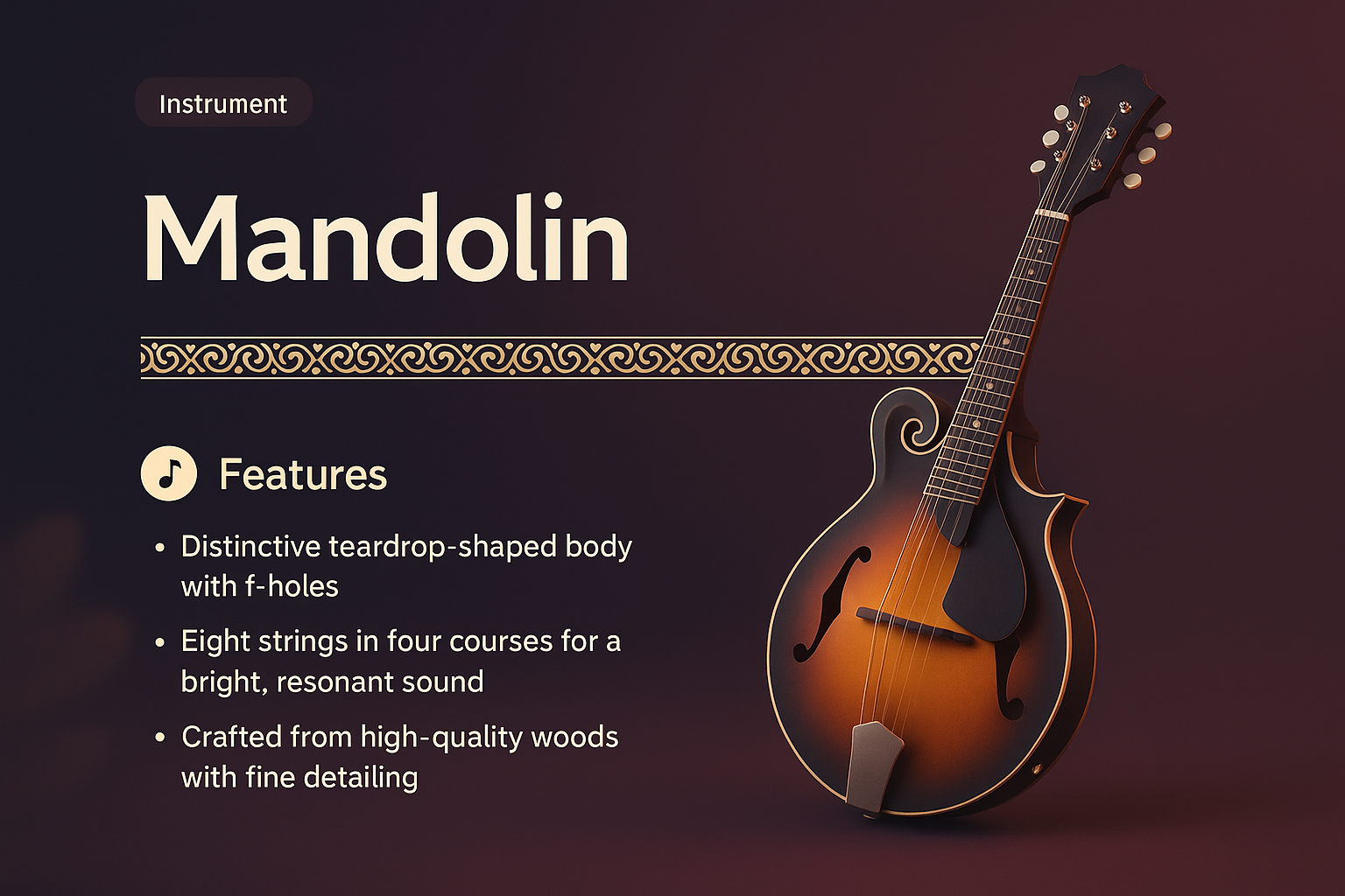 Stylish Mandolin with Distinctive Features