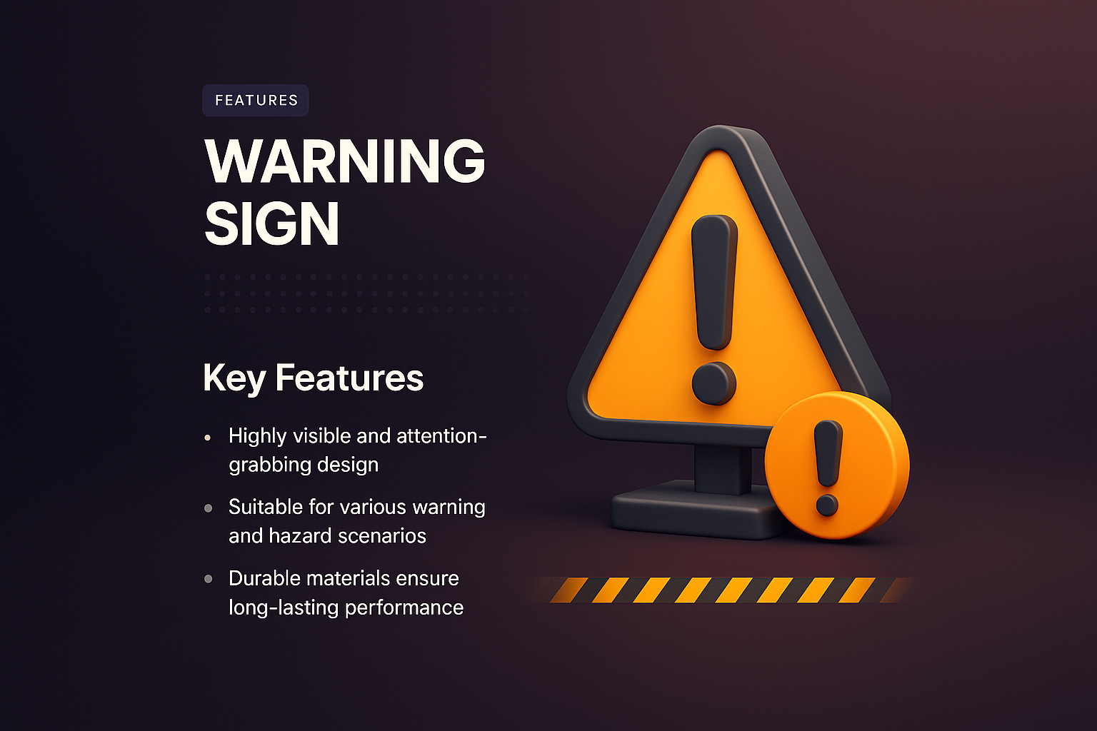 3D Warning Sign Landing Page Design with Key Features