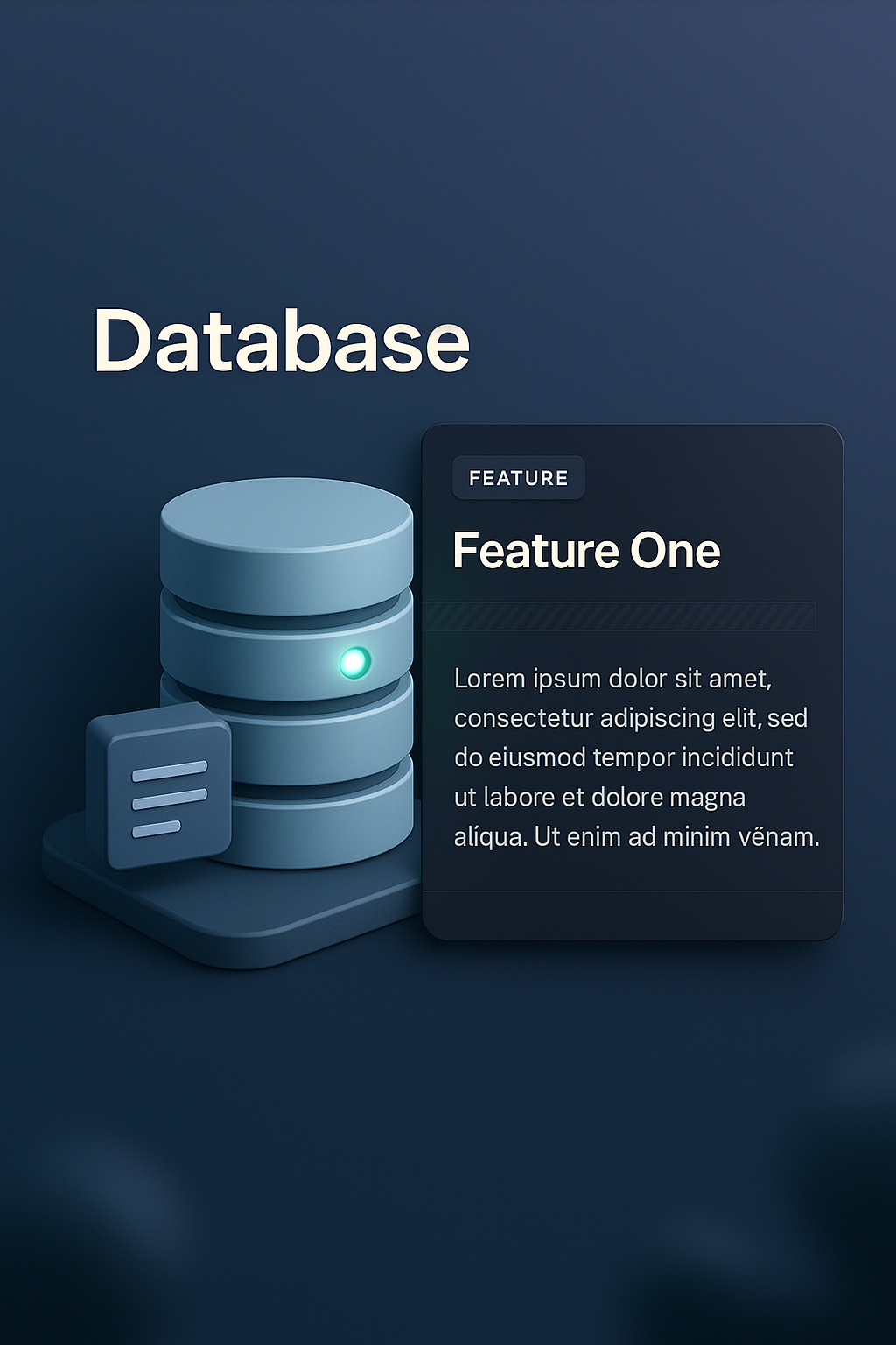 3D Illustration of a Database with Feature Description Block