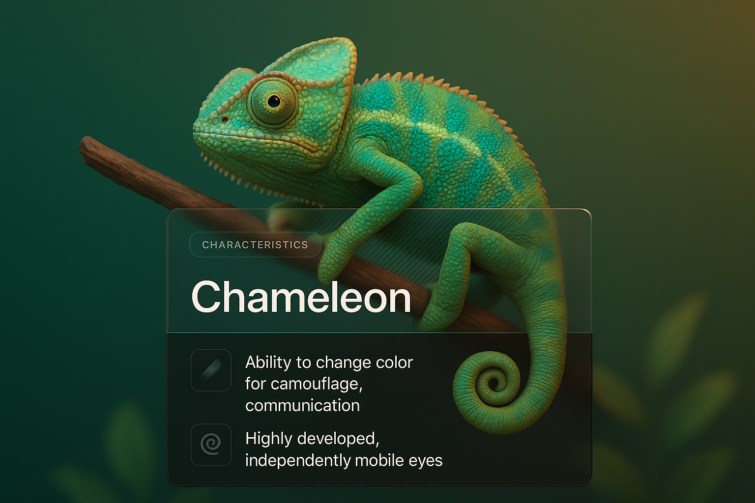3D Chameleon Illustration with Informative Overlay