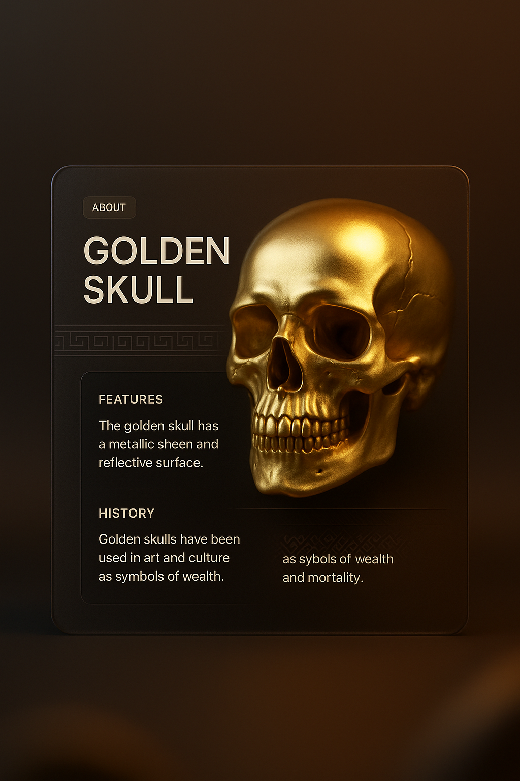 Golden Skull 3D Illustration with Informative Overlay