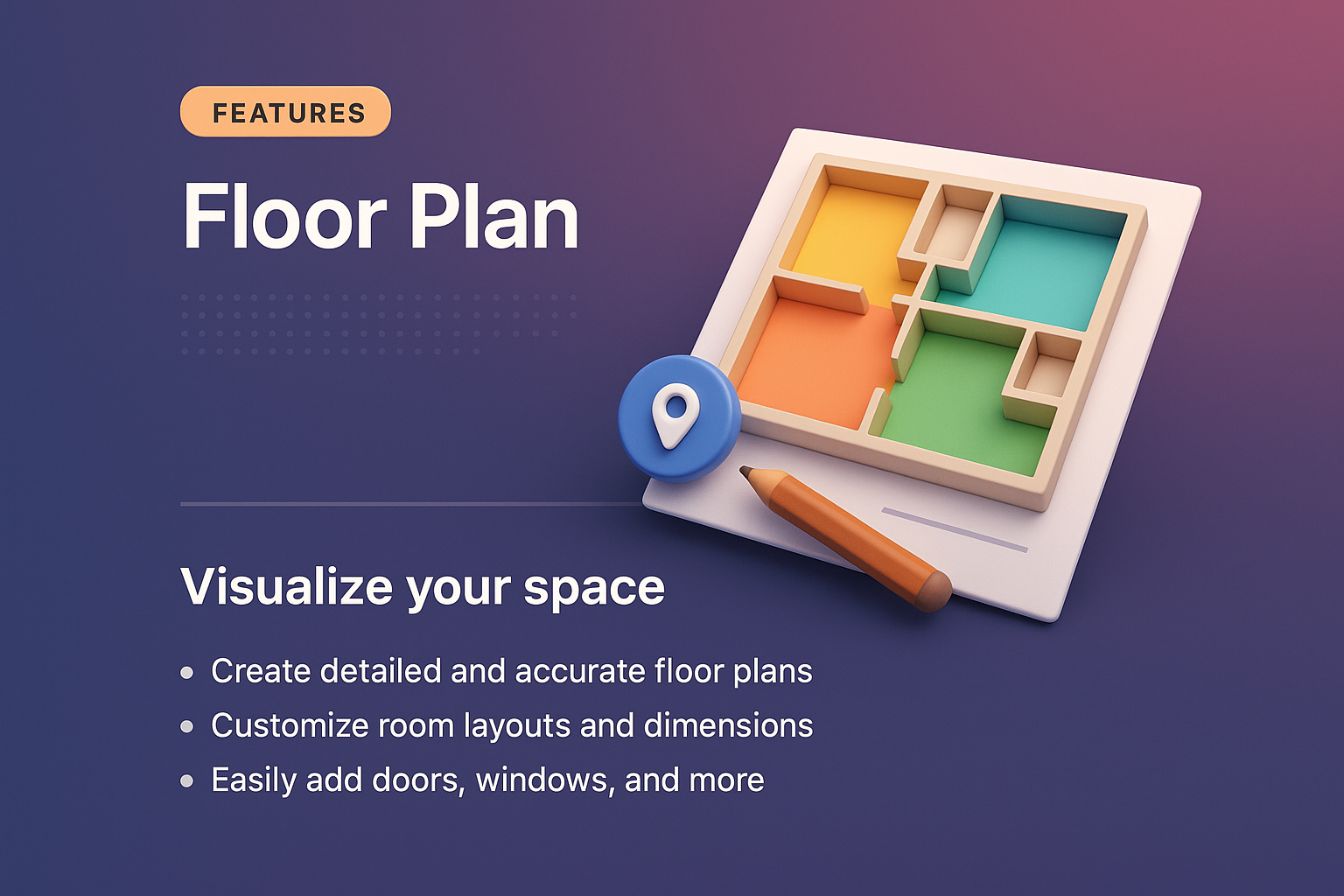 3D Floor Plan Illustration for Real Estate Features