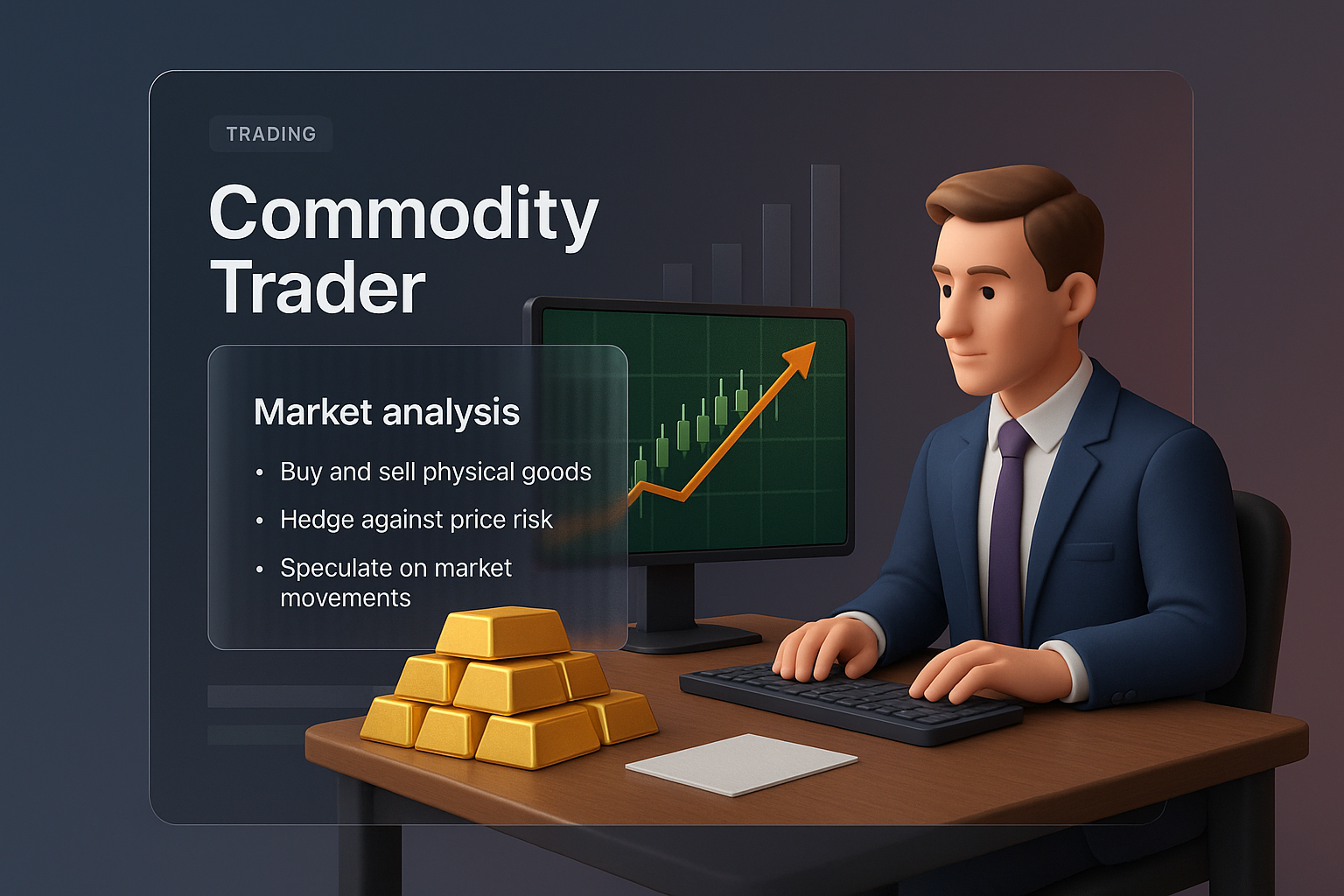 3D Visualization of a Commodity Trader with Market Analysis
