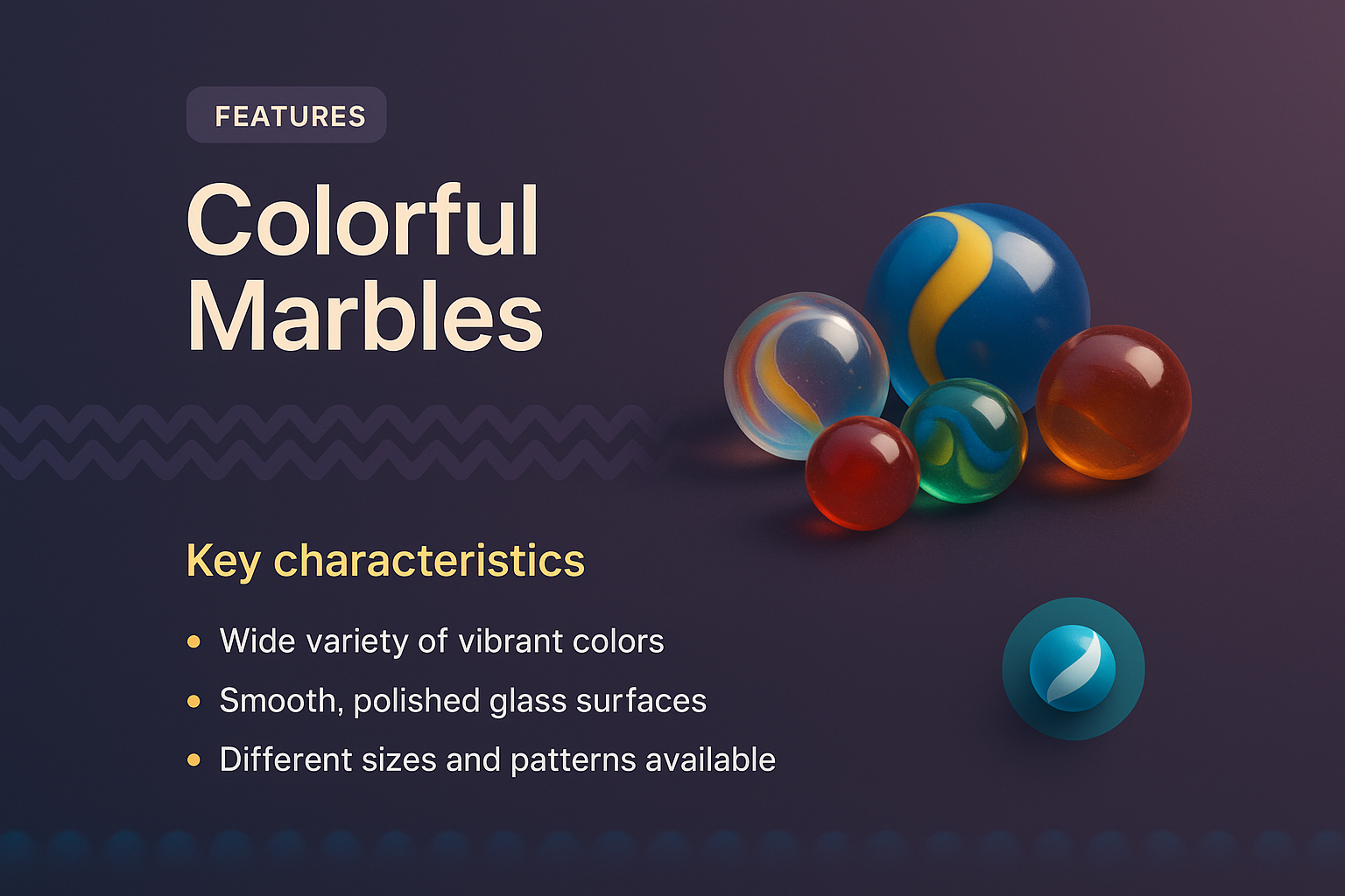 Landing Page Design for Colorful Marbles Features