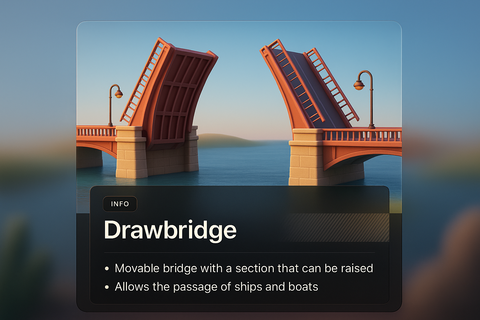 3D Illustration of a Movable Drawbridge with Information Panel