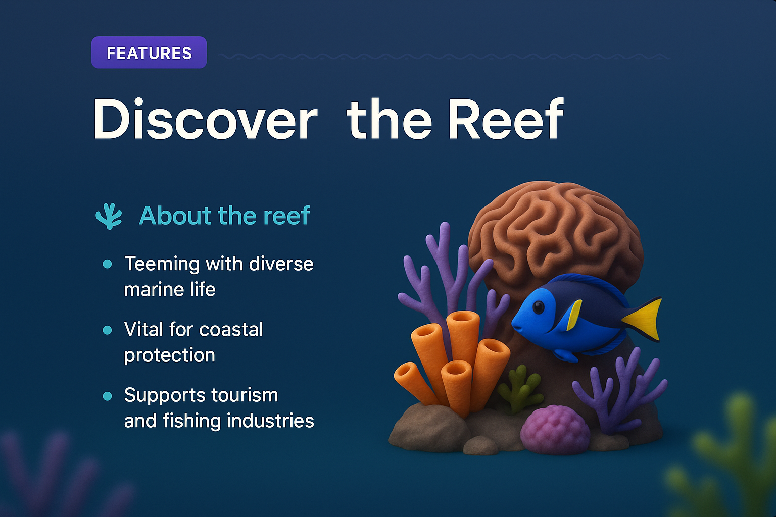 3D Illustration of a Vibrant Reef with Marine Life